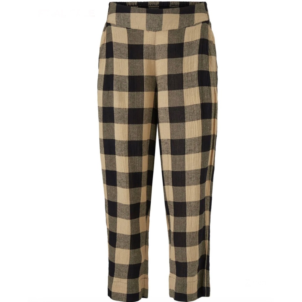 NWT Masai Copenhagen Petrina Straight Culotte Black & Tan Check Pants